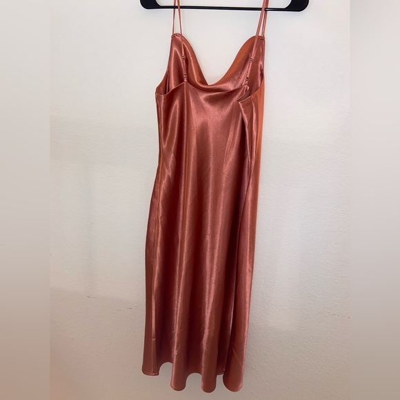 STUNNING Copper Shiny Silky Midi Dress Size M - Picture 2 of 5